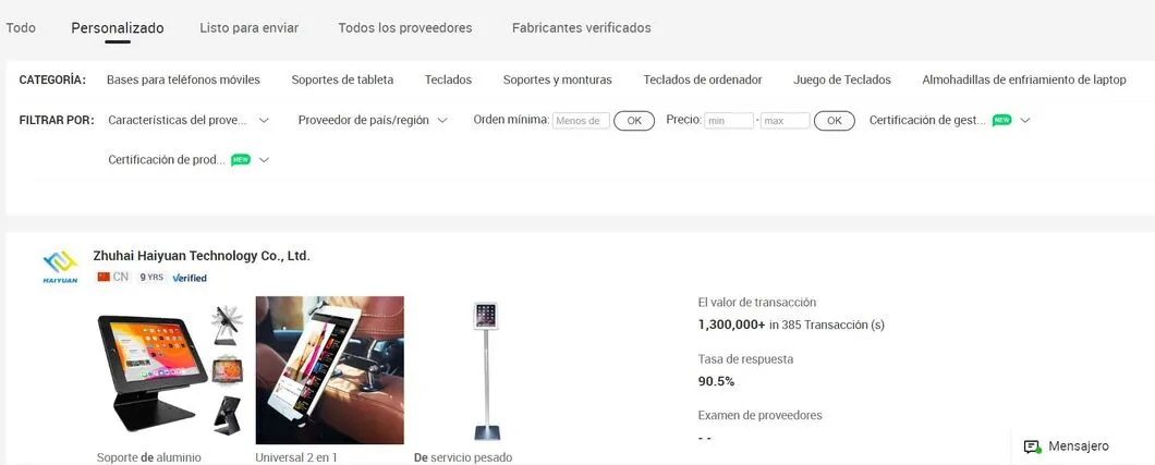 filtrar para buscar productos en alibaba